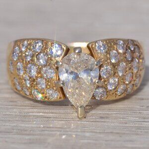 Pear Natural Diamond Ring in Yellow Gold